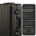 Aluminium Black Check-In Medium suitcase with TSA lock instructions.
